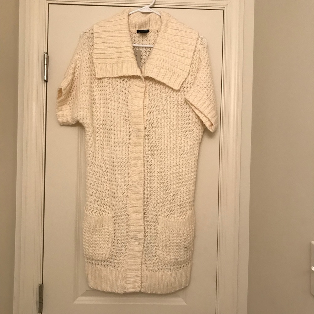 Anne Taylor Cream Short Sleeve Long Cardigan Coat